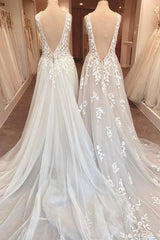 Weddings Dresses Uk, Classy Long A-Line Sweetheart Appliques Lace Open Back Wedding Dress