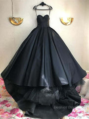 Black Tie Wedding, Custom Made Thin Straps Sweetheart Neck Black Ball Gown, Black Long Prom Dresses, Evening Dresses