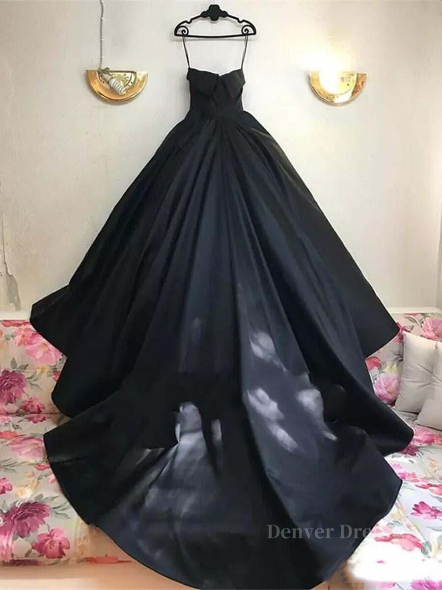 Long Sleeve Dress, Custom Made Thin Straps Sweetheart Neck Black Ball Gown, Black Long Prom Dresses, Evening Dresses