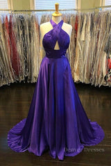 Prom Dress Shop Near Me, Custom Made Unique Backless Purple Satin Long Prom Dress, Backless Purple Formal Dress, Purple Evening Dress