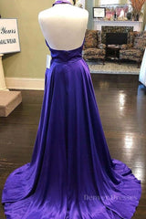 Prom Dresses Mermaid, Custom Made Unique Backless Purple Satin Long Prom Dress, Backless Purple Formal Dress, Purple Evening Dress