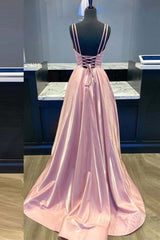 Prom Dresses Long Beautiful, Custom Made V Neck Backless Pink Prom Dress, Backless Pink Formal Dress, Simple Pink Evening Dress