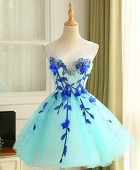 Prom Dress Black, Cute A Line Blue Tulle Mini/Short Prom Dress, Blue Homecoming Dress