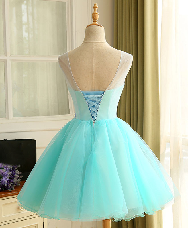 Prom Dressed Black, Cute A Line Blue Tulle Mini/Short Prom Dress, Blue Homecoming Dress