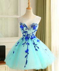 Prom Dress Under 54, Cute A Line Blue Tulle Mini/Short Prom Dress, Blue Homecoming Dress