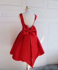 Prom Dress Long With Sleeves, Cute A Line Satin Short Prom Dress With Bow,Evening Dress