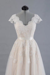 Wedding Dresses 2027 Trends, Cute Cap Sleeve V-neck Lace Tulle Wedding Dress