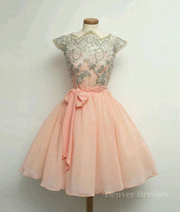 Reception Dress, Cute Lace Pink Short Prom Dresses, Lace Pink Homecoming Dresses, Pink Short Formal Dresses