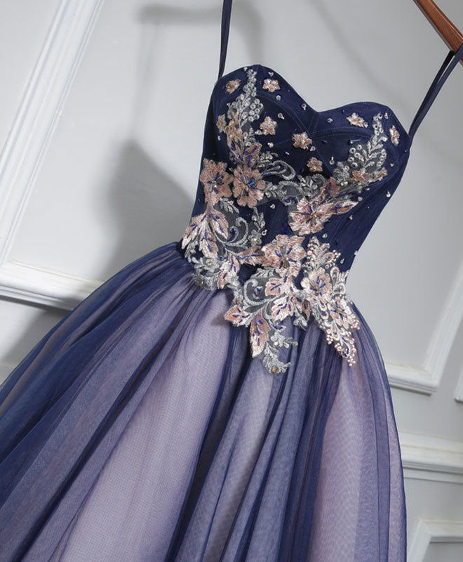 Prom Dress Princesses, Cute Lace Tulle Short A Line Prom Dress,Purple Homecoming Dress