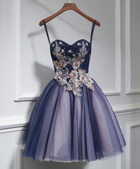 Prom Dress Princess, Cute Lace Tulle Short A Line Prom Dress,Purple Homecoming Dress