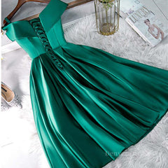 Purple Prom Dress, Cute Off Shoulder Green Satin Short Prom Dresses, Off the Shoulder Green Homecoming Dresses, Green Formal Evening Dresses