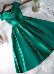 Homecoming Dress, Cute Off Shoulder Green Satin Short Prom Dresses, Off the Shoulder Green Homecoming Dresses, Green Formal Evening Dresses