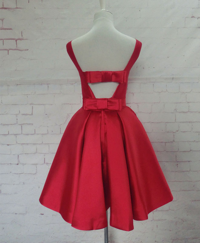 Prom Dresses 2025 Black, Cute Red A Line Satin Short Prom Dress, Backless Red Homecoming Dresses