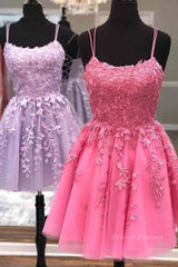Formal Dress Store, Cute Scoop Neck Lace Prom Homecoming Dresses, Short Lace Formal Evening Dresses