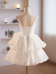 Prom Dress Country, Cute Sweetheart Neck Organza White Prom Dress, White Homecoming Dresses