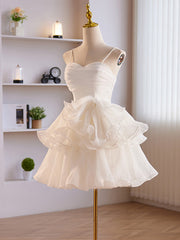 Prom Dress Champagne, Cute Sweetheart Neck Organza White Prom Dress, White Homecoming Dresses