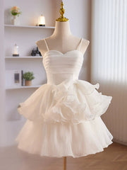 Prom Dresses Light Blue, Cute Sweetheart Neck Organza White Prom Dress, White Homecoming Dresses