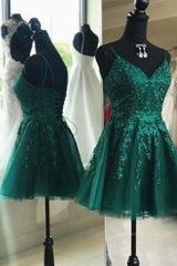 Prom Dress Under 82, Cute V Neck Green Lace Short Prom Homecoming Dresses, Green Lace Formal Dresses, Green Evening Dresses