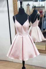 Evening Dresses Gown, Cute V Neck Open Back Pink Short Prom Dress, Backless Pink Homecoming Dress, Short Pink Formal Evening Dress