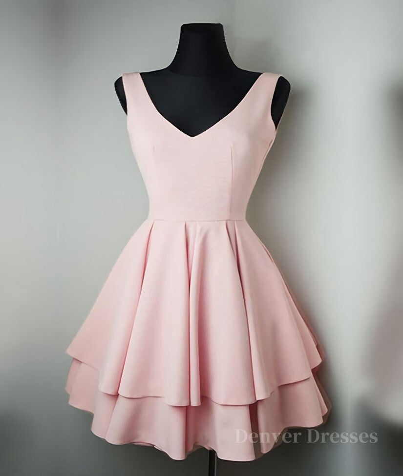 Prom Dresses 2055, Cute v neck pink short prom dress. pink homecoming dress