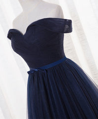 Prom Dress Curvy, Dark Blue A Line Tulle Long Prom Dress, Evening Dress