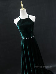 Bridal Shoes, Dark Green Backless Long Prom Dresses, Dark Green Long Formal Evening Bridesmaid Dresses