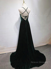 Ball Dress, Dark Green Backless Long Prom Dresses, Dark Green Long Formal Evening Bridesmaid Dresses