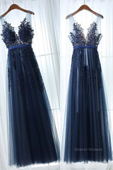 Formal Dresses For Wedding Guest, Dark Navy Blue Lace Prom Dresses, Dark Navy Blue Lace Formal Bridesmaid Dresses