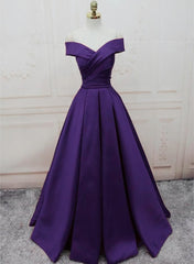 Bridesmaid Dress Colorful, Dark Purple Off Shoulder Satin Long Formal Gown, Prom Dresses