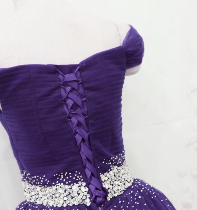 Maxi Dress, Dark Purple Tulle Long Prom Dresses, Junior Prom Dress