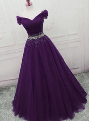 Reception Dress, Dark Purple Tulle Long Prom Dresses, Junior Prom Dress