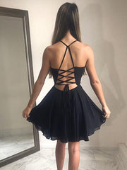 Prom Dresses For Girl, Deep V Neck Short Yellow Black Prom Dresses, Short Backless Formal Homecoming Dresses