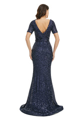 Formal Dress Simple, Deep V Neck sleeveless Sparkly Sequin Fishtail Prom Dresses