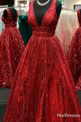 Bridesmaid Dress Ideas, sparkly deep v neck long prom dresses