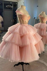 Prom Dress Blue Long, A-line Pink Tulle Short Dress Pink Tulle Homecoming Dress