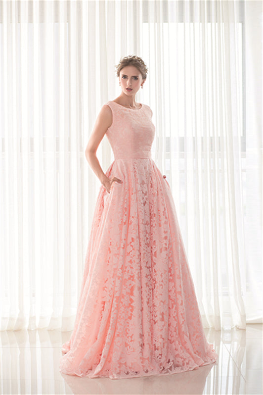 Party Dresses For Christmas, Draped Lace O-Neck Train Prom Dresses