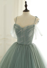 Party Dresses Christmas, Green Tulle Long Prom Dresses, A-Line Spaghetti Straps Evening Dresses