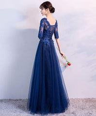 Formal Dresses Off The Shoulder, Blue Tulle Lace Long Prom Dress, Lace Evening Dress