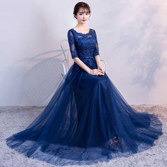Formal Dresses Corset, Blue Tulle Lace Long Prom Dress, Lace Evening Dress