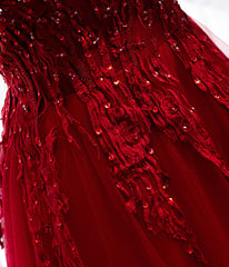 Prom Dress Near Me, Burgundy Lace Long Prom Dresses, A-Line Spaghetti Strap Evening Dresses