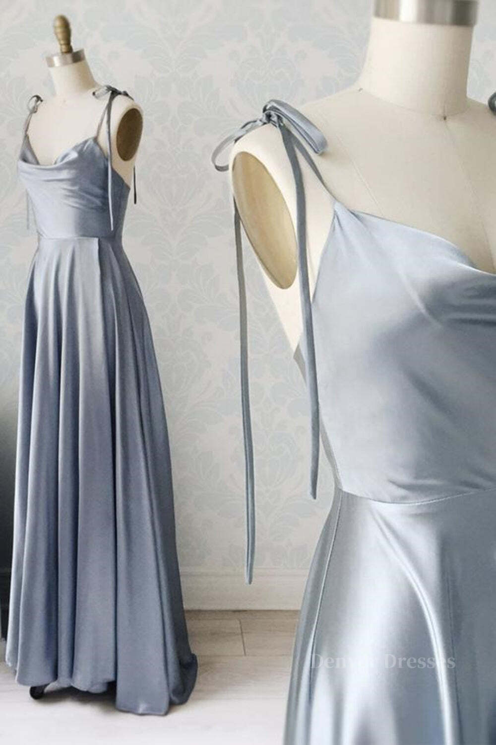 Prom Dresses Silk, Elegant A Line Gray Satin Long Prom Dresses, Gray Formal Graduation Evening Dresses