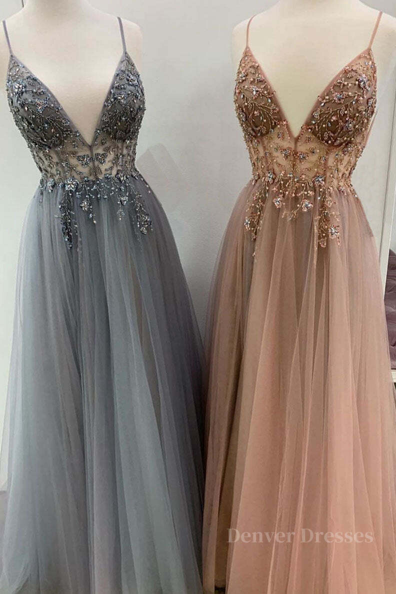 Bridesmaid Dresses Winter Wedding, Elegant A line tulle lace long prom dress, tulle formal dress