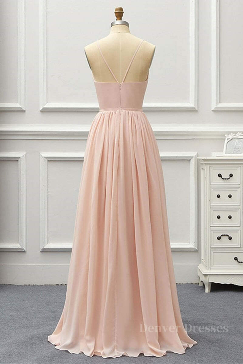 Bridesmaid Dress Elegant, Elegant A Line V Neck Pink Long Prom Dress, Pink Formal Graduation Evening Dress