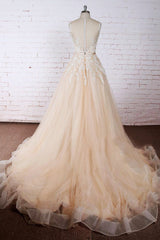 Wedding Dress Dress, Elegant Long A-line Appliques Lace Tulle Wedding Dress