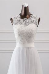 Wedding Dresses Sale, Elegant Long A-line Jewel Tulle Appliques Lace Wedding Dress