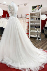 Wedding Dress Aesthetic, Elegant Long A-line Princess Tulle Sweetheart Ruffles Wedding Dress