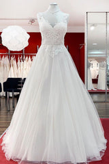 Wedding Dresses Ball Gown, Elegant Long A-line Princess Tulle Sweetheart Ruffles Wedding Dress