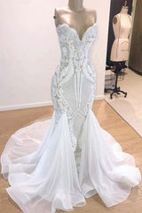 Wedding Dresses Lace Beach, Elegant Long Mermaid Sweetheart Sequins Wedding Dress