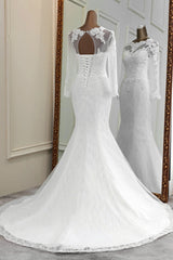 Wedding Dresse Styles, Elegant Long Mermaid Tulle Jewel Wedding Dress with Sleeves