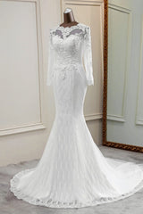 Weddings Dresses Styles, Elegant Long Mermaid Tulle Jewel Wedding Dress with Sleeves